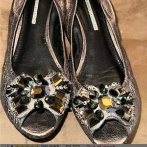 Vera Wang Lavender Label peep toe jewel embellishment flats bronze graphite sz 7